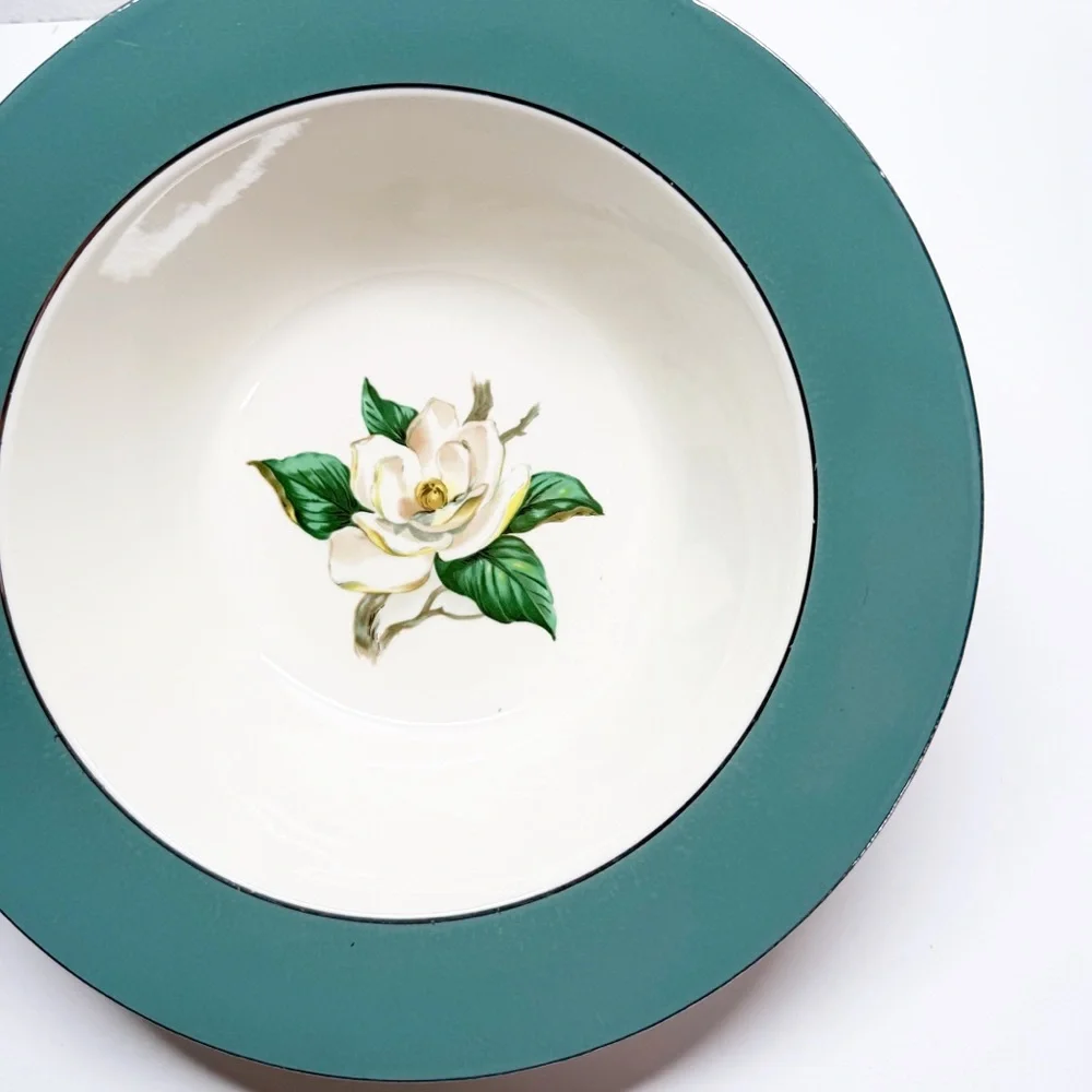 Vintage Homer Laughlin Cavalier Eggshell Gardenia Floral Serving Bowl B53N5 CV19